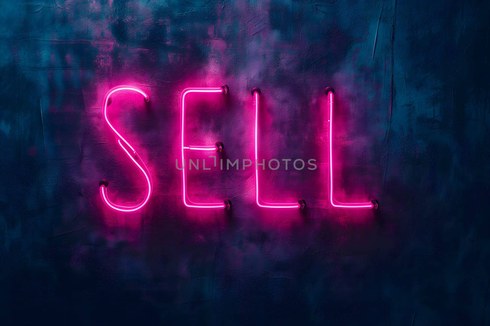 Neon inscription word sell. Neural network generated image. Not based on any actual scene or pattern.