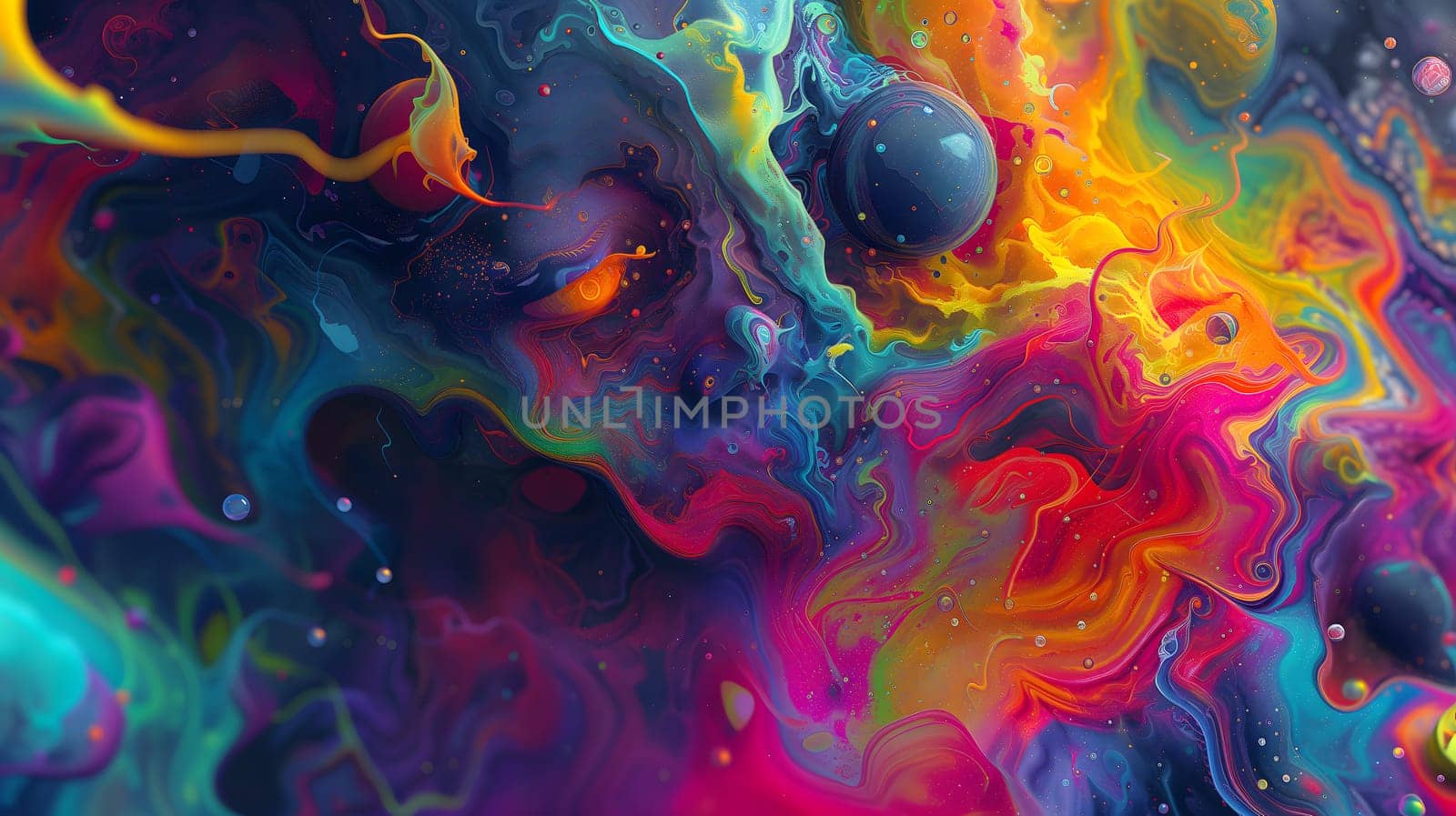 Saturated colorful mad abstract background, random different shapes and objects, hallucinations of ancient shaman after mushroom overdose. Neural network generated image. Not based on any actual scene or pattern.
