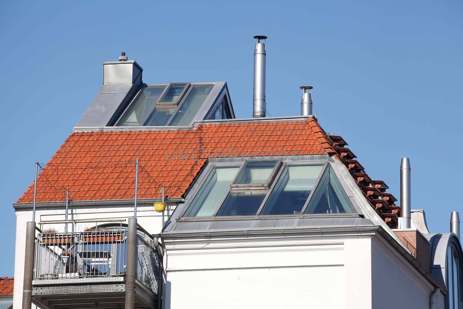 Modern, white residential building with roof and balcony , Bremen, Germany