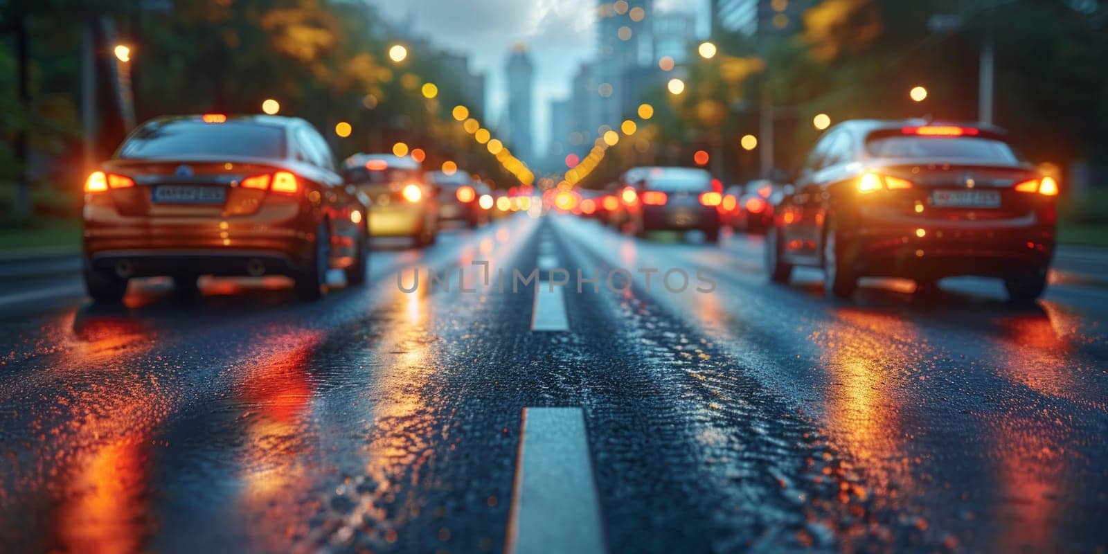 Illuminated City Traffic on a Rainy Night