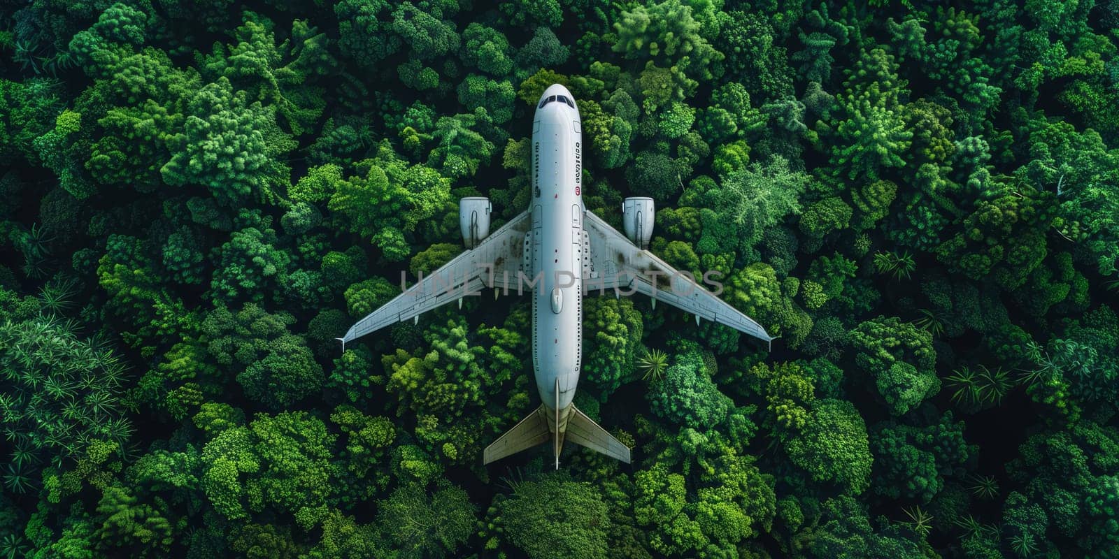 Airplane Over Lush Green Forest