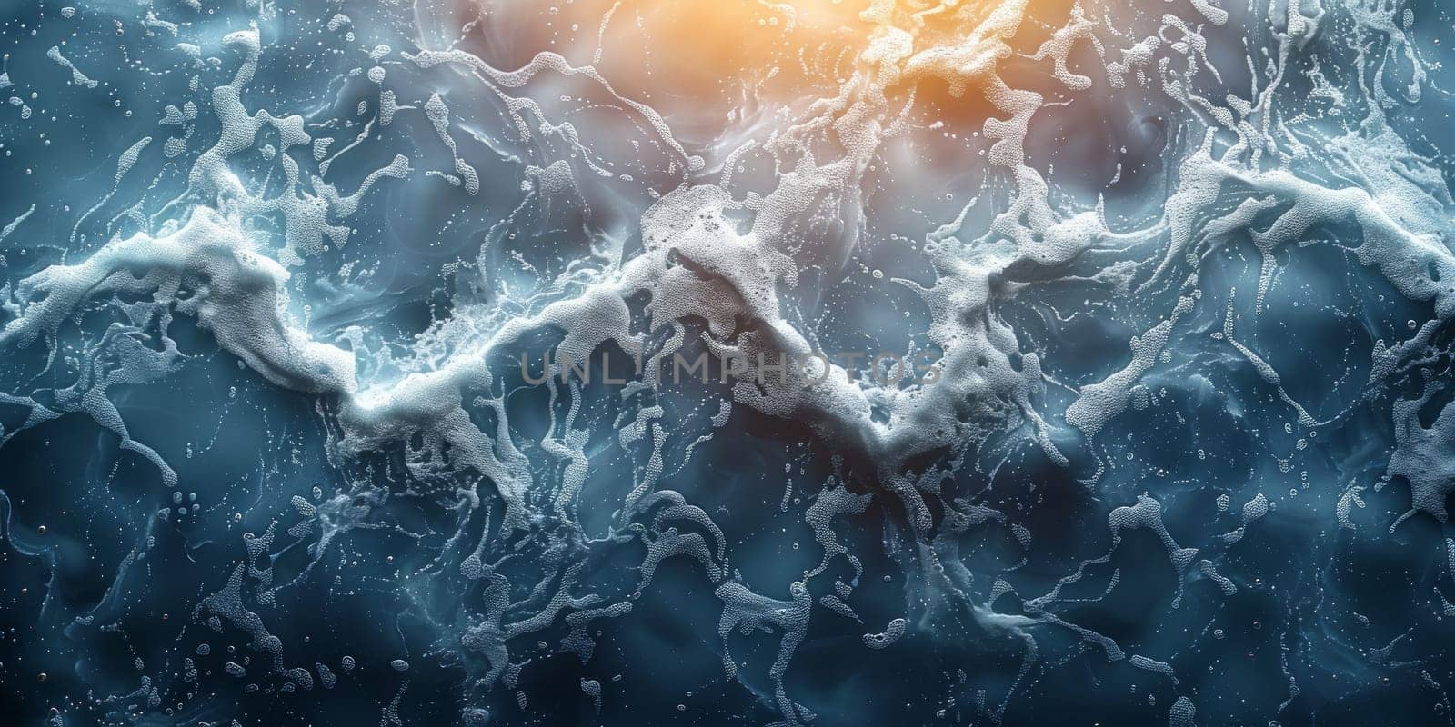Abstract view of dynamic water waves under sunlight