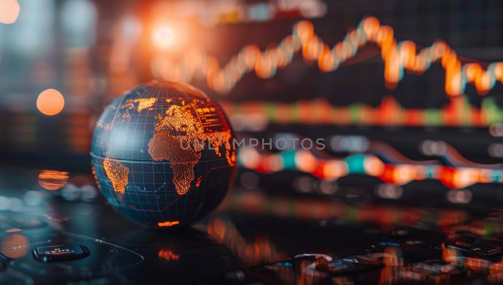Globe on the background of the stock market. The concept of global business.