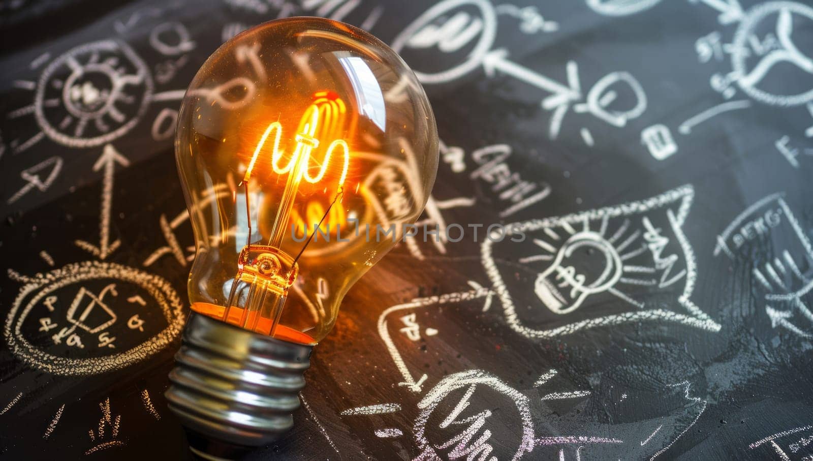 Light bulb on blackboard background. Concept of idea and innovation.
