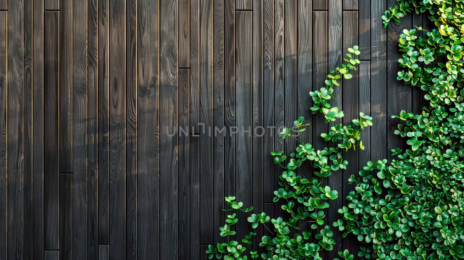 Green wall, eco friendly vertical wooden wall with a green foliage. AI generated