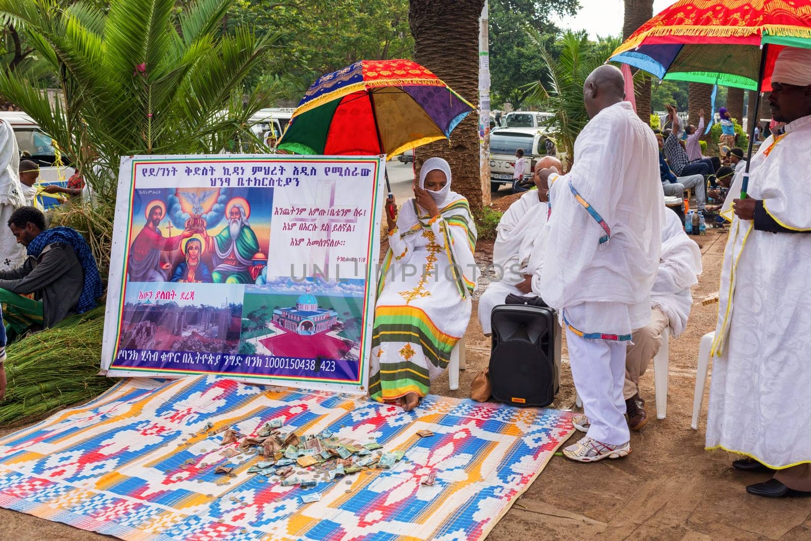 Bahir Dar, Ethiopia - April 21st, 2019: Community raising funds to fix the church during Easter holiday, reflecting the traditions and festive atmosphere of the occasion.