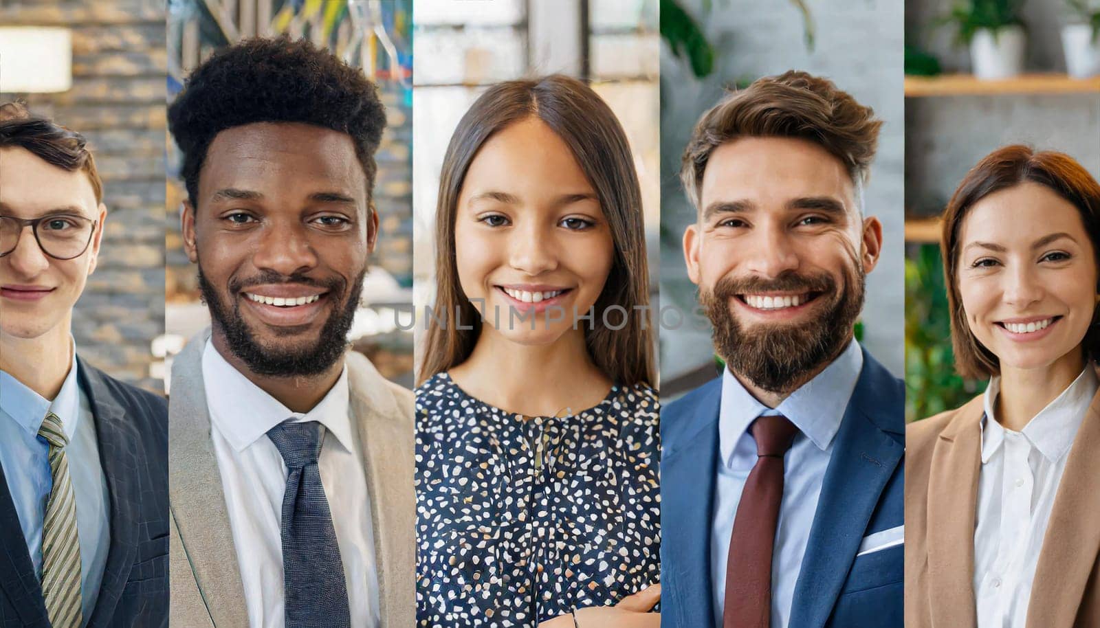 Collage with many diverse multiethnic people. Different young and old people group headshots