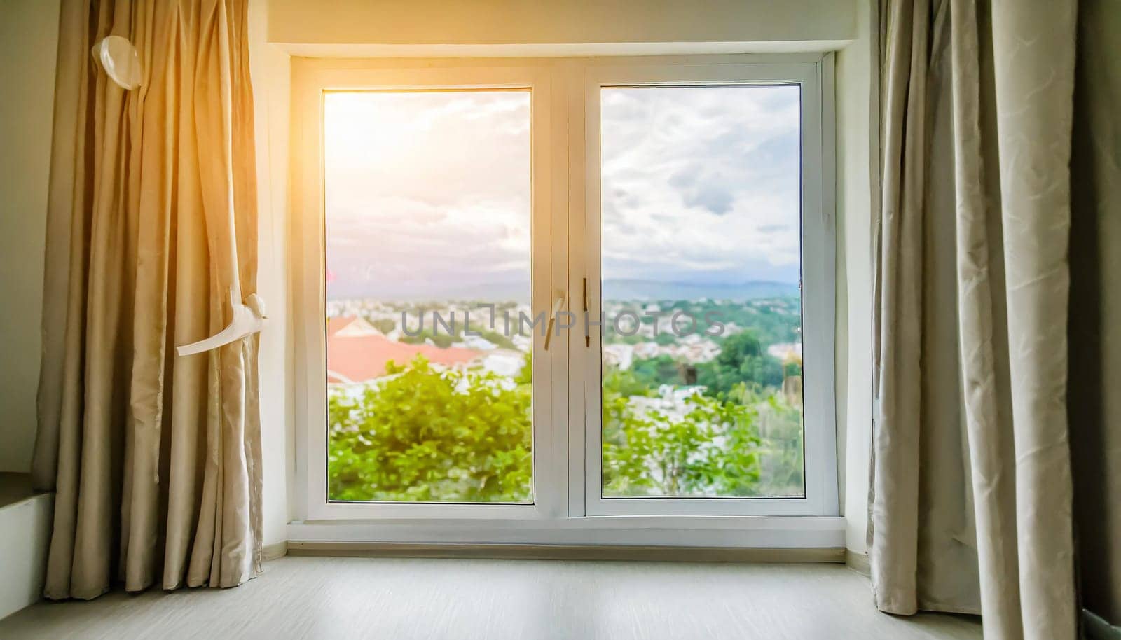 closed pvc window in room at apartment
