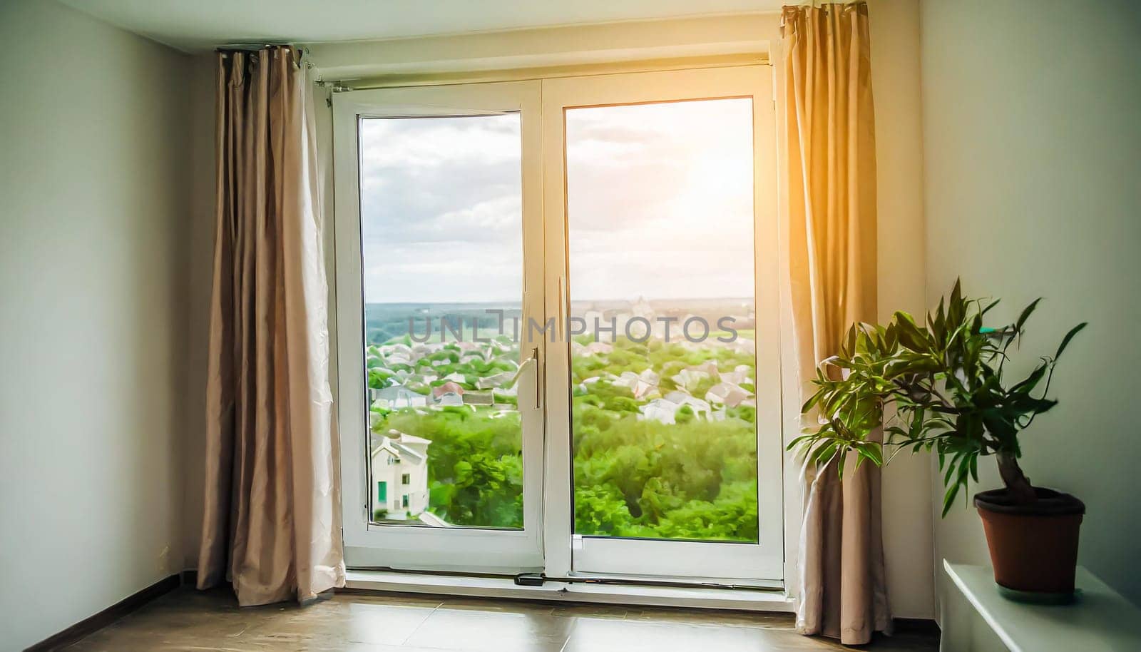 closed pvc window in room at apartment