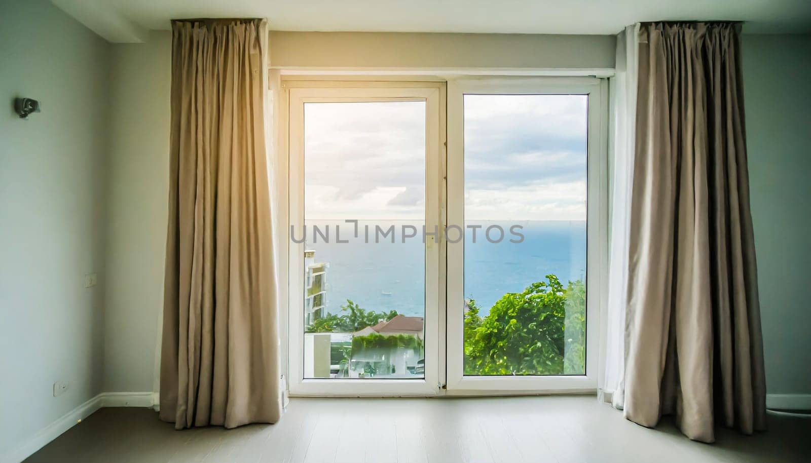closed pvc window in room at apartment