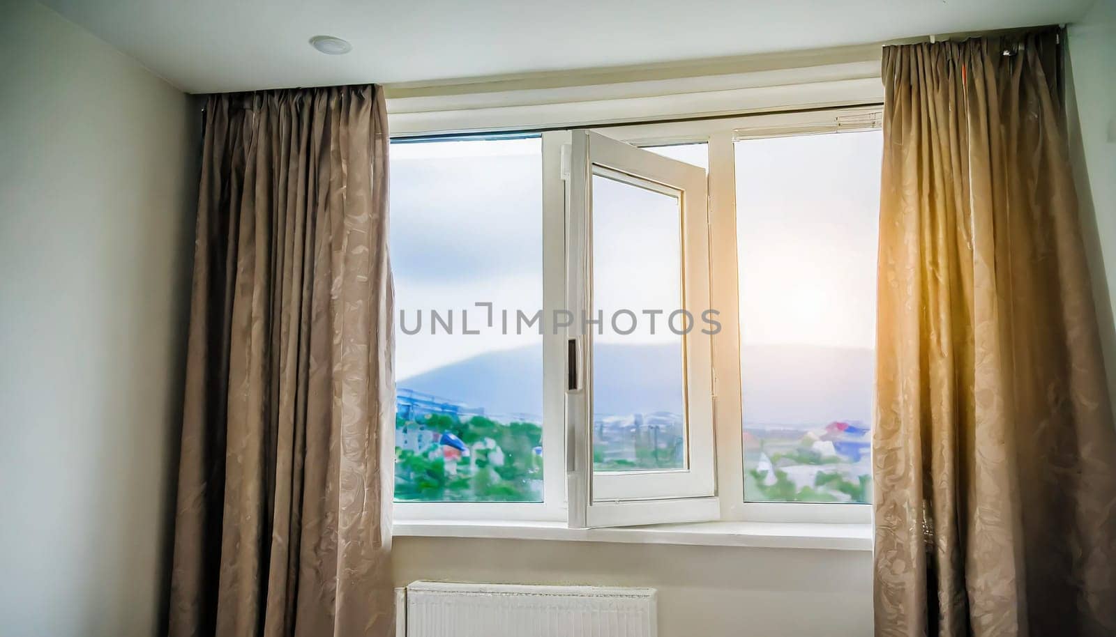 closed pvc window in room at apartment