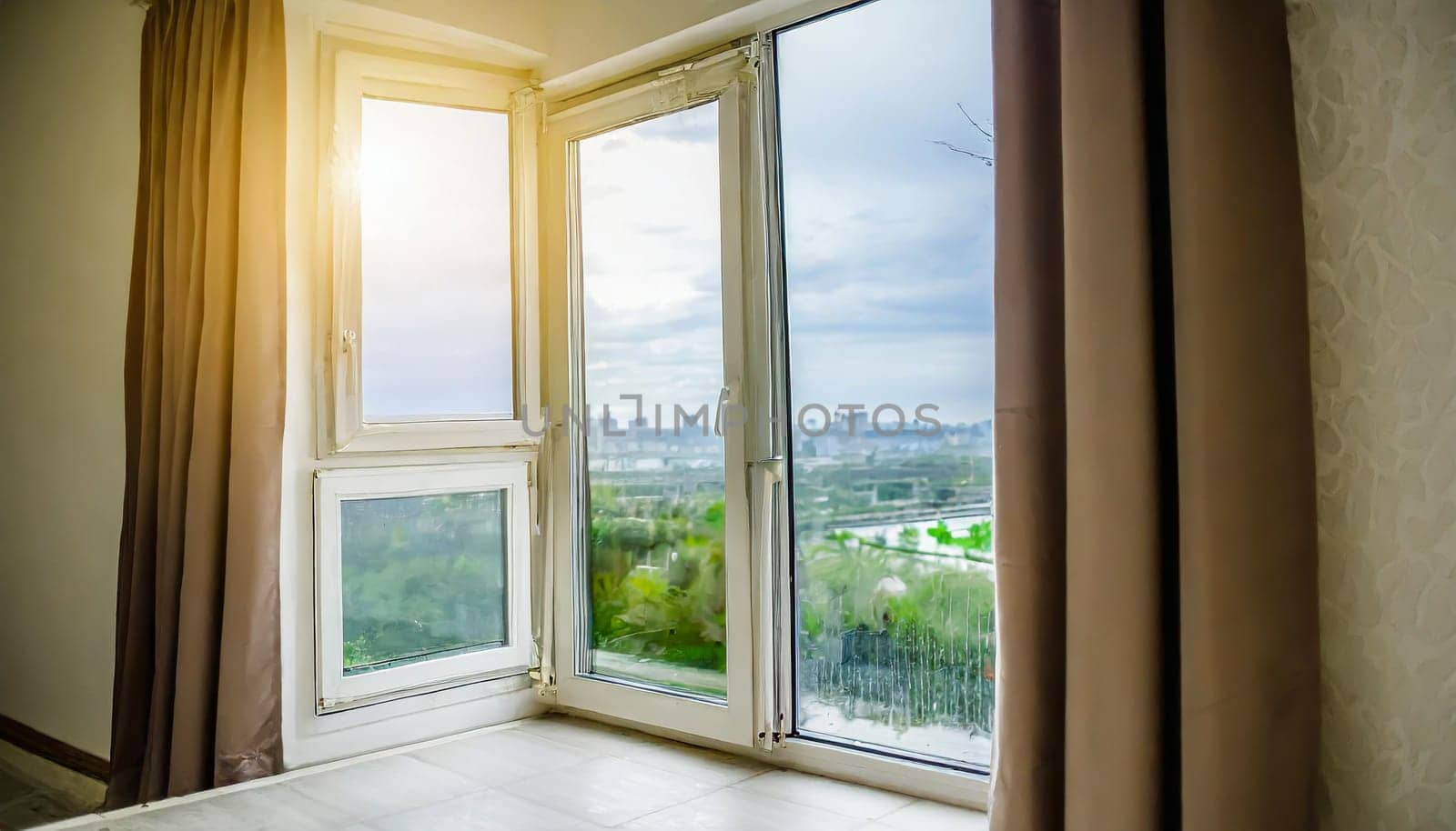 closed pvc window in room at apartment