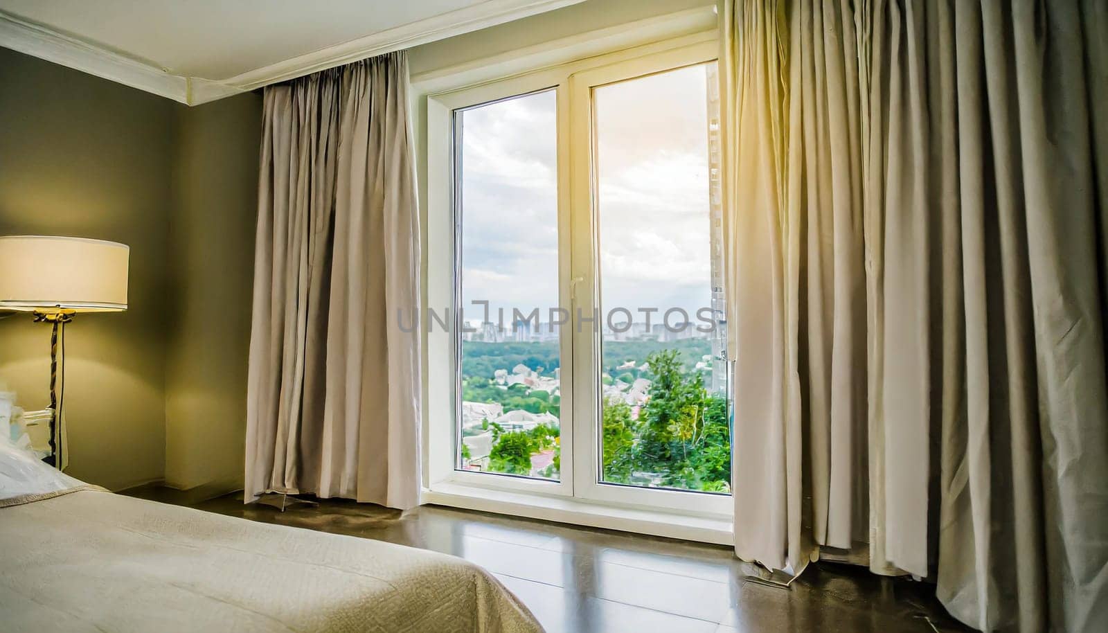 closed pvc window in room at apartment