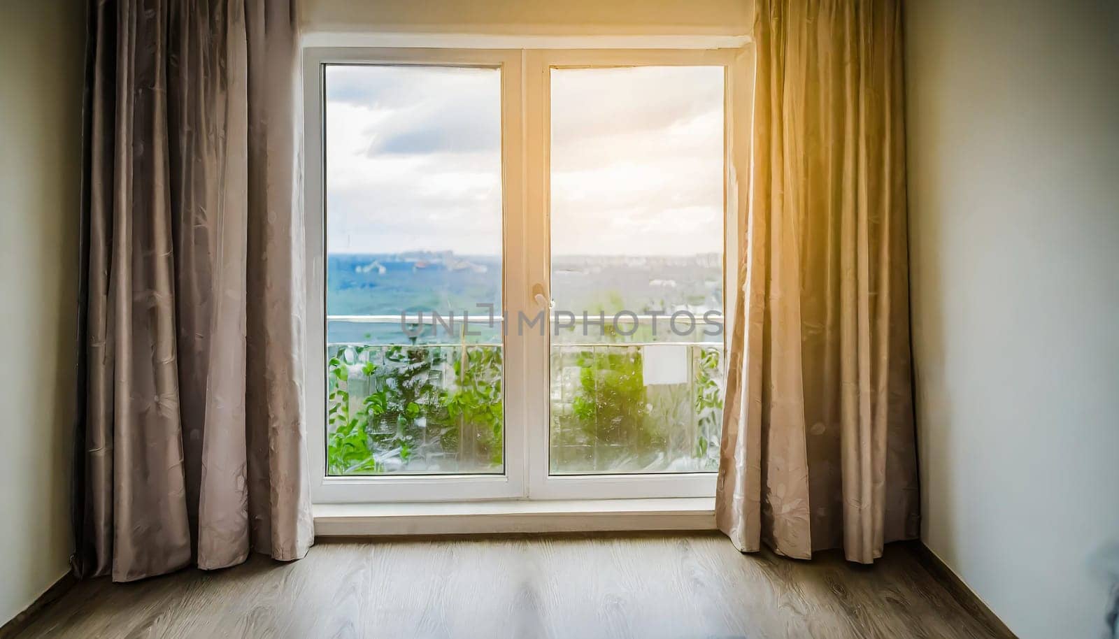 closed pvc window in room at apartment