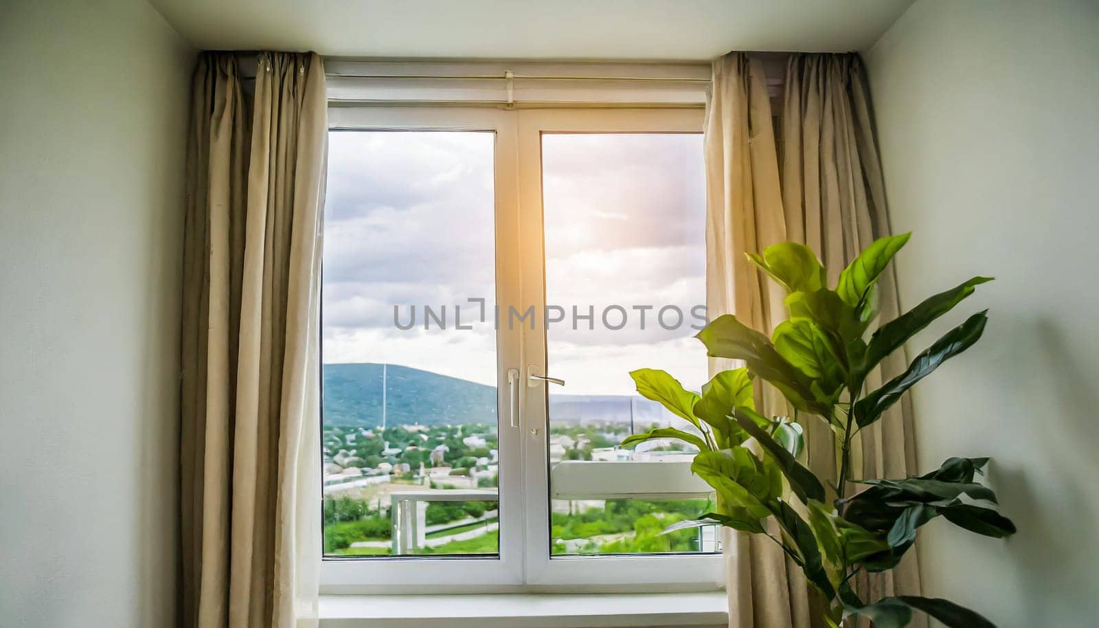 closed pvc window in room at apartment