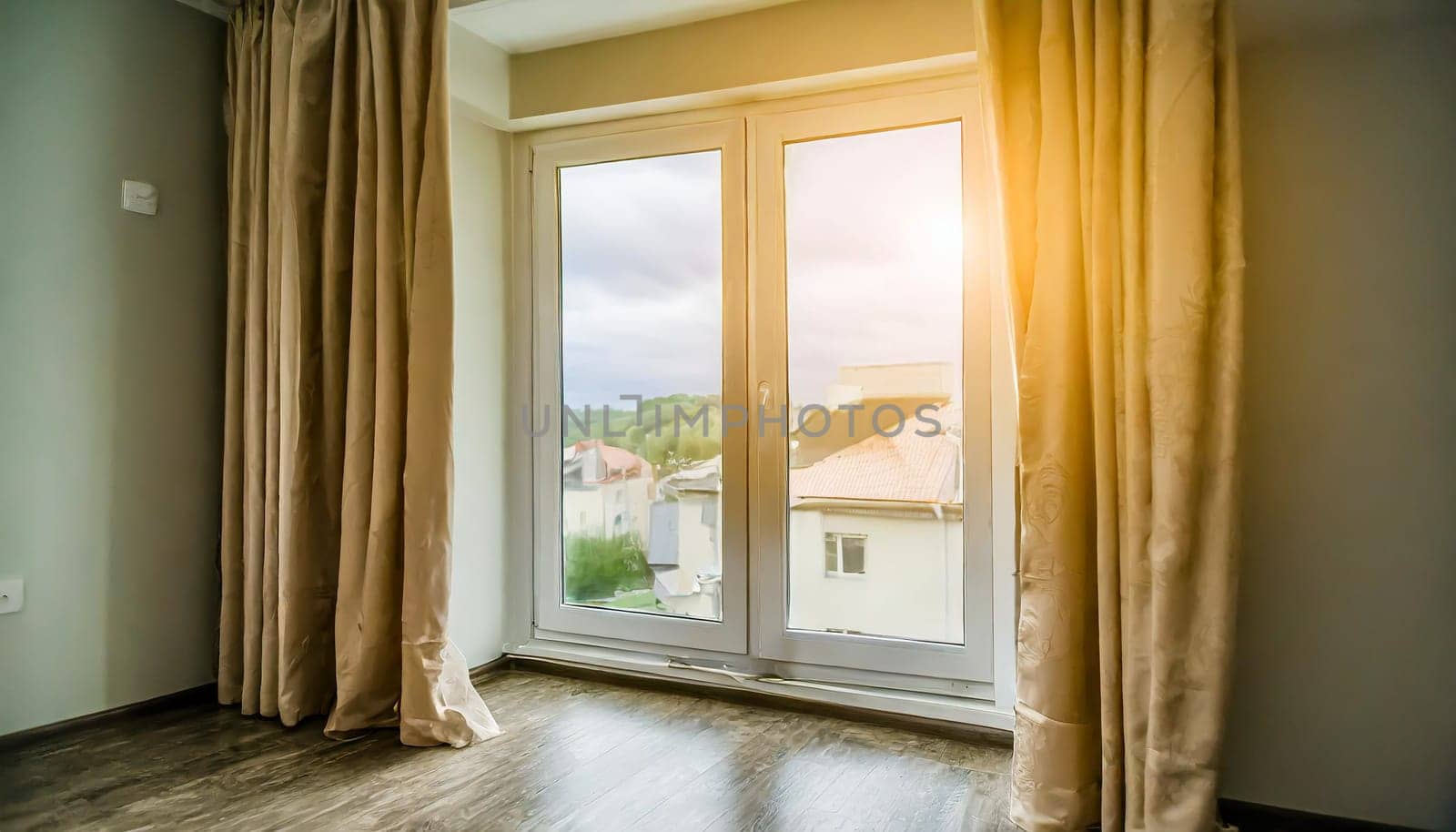 closed pvc window in room at apartment