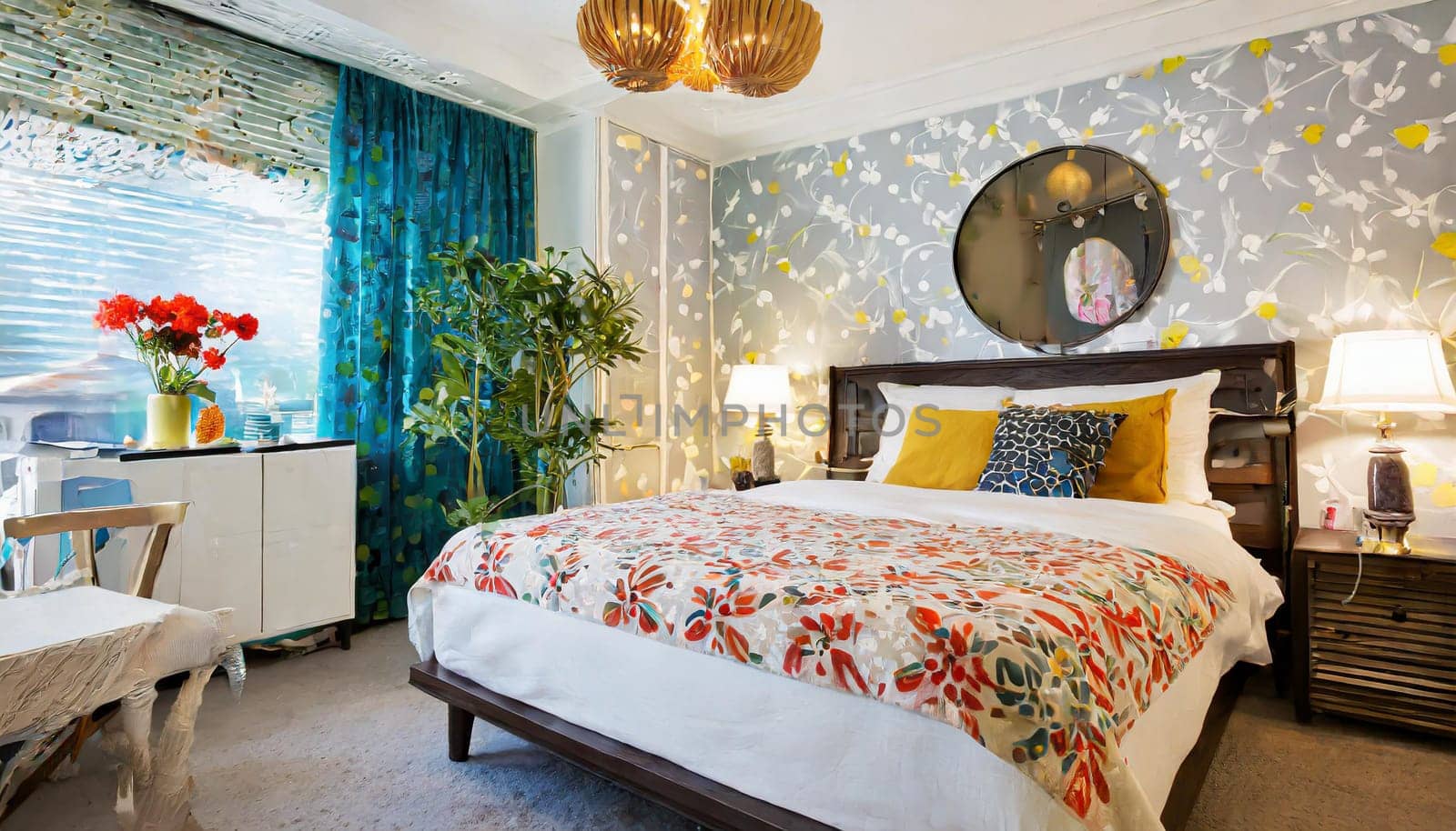 contemporary bedroom with upcycled nightstand