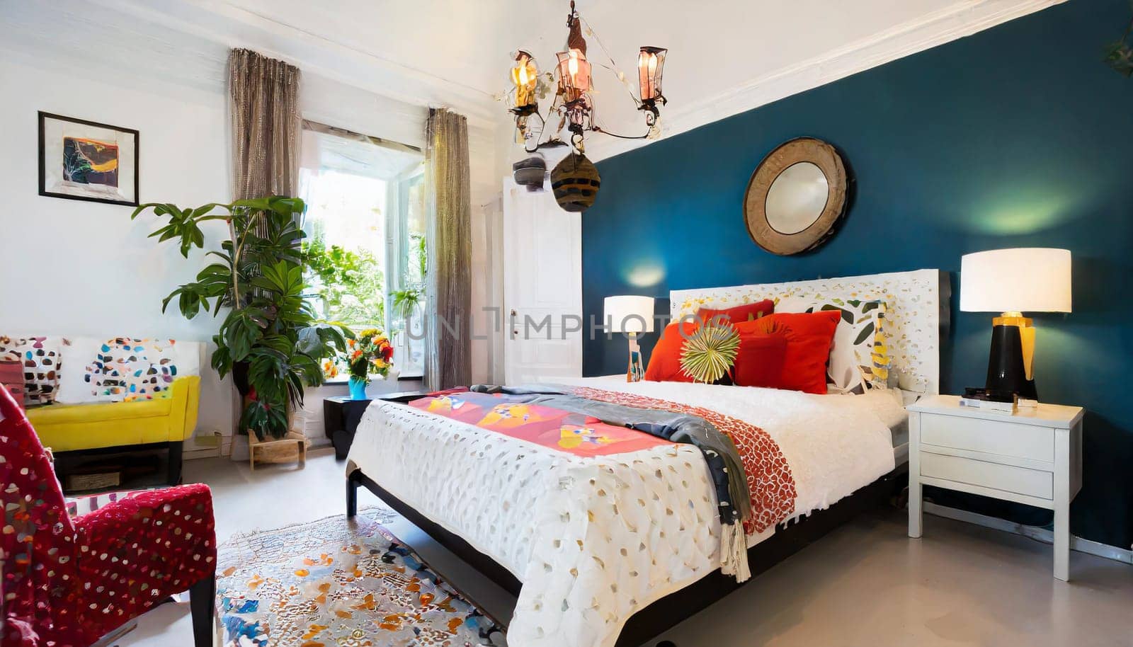 contemporary bedroom with upcycled nightstand