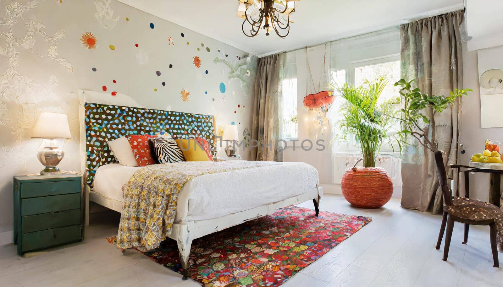 contemporary bedroom with upcycled nightstand
