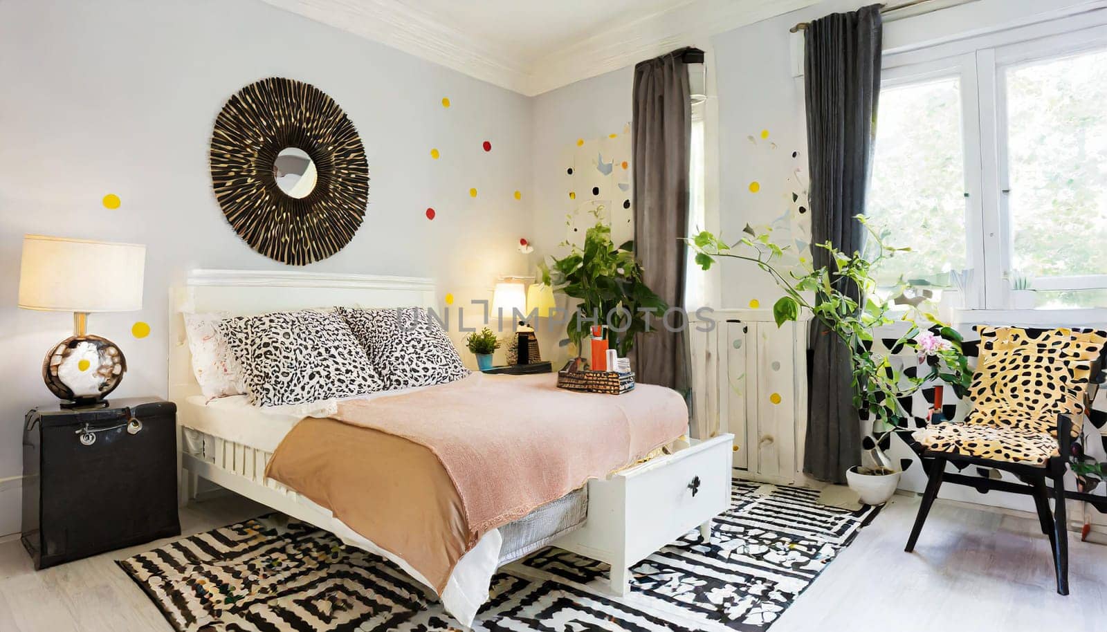 contemporary bedroom with upcycled nightstand