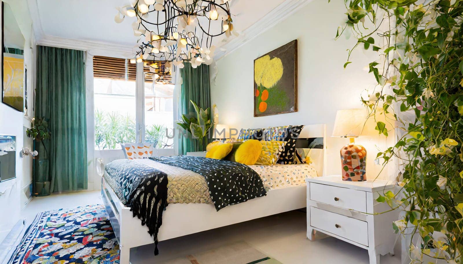contemporary bedroom with upcycled nightstand