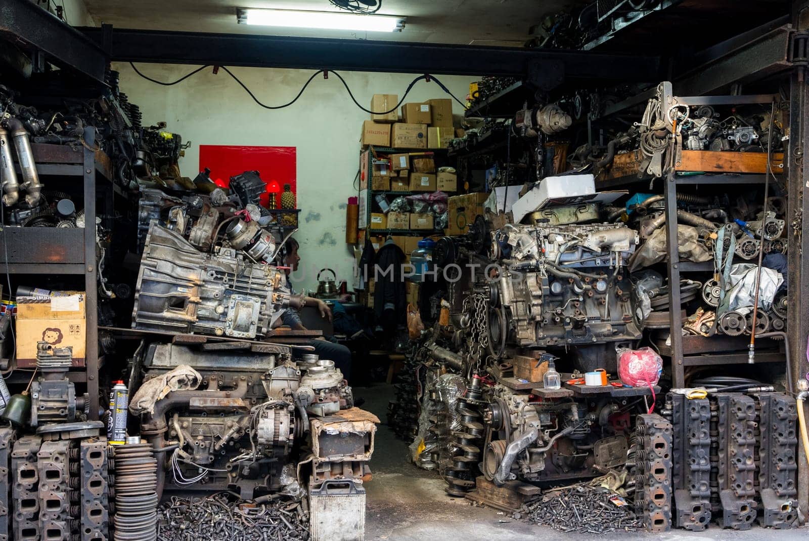 Taipei, Taiwan 19 January 2024: Tool and car parts in the garage