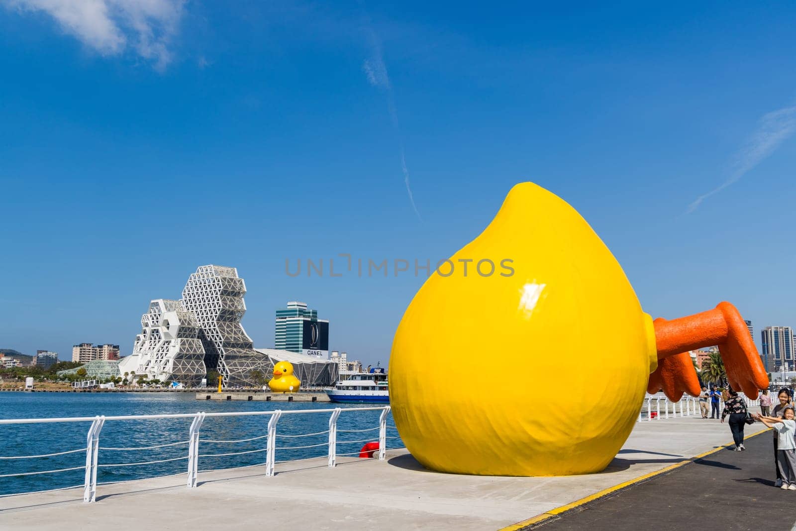 Kaohsiung, Taiwan, 01 February 2024: Rubber duck in Kaohsiung Music Center at Taiwan