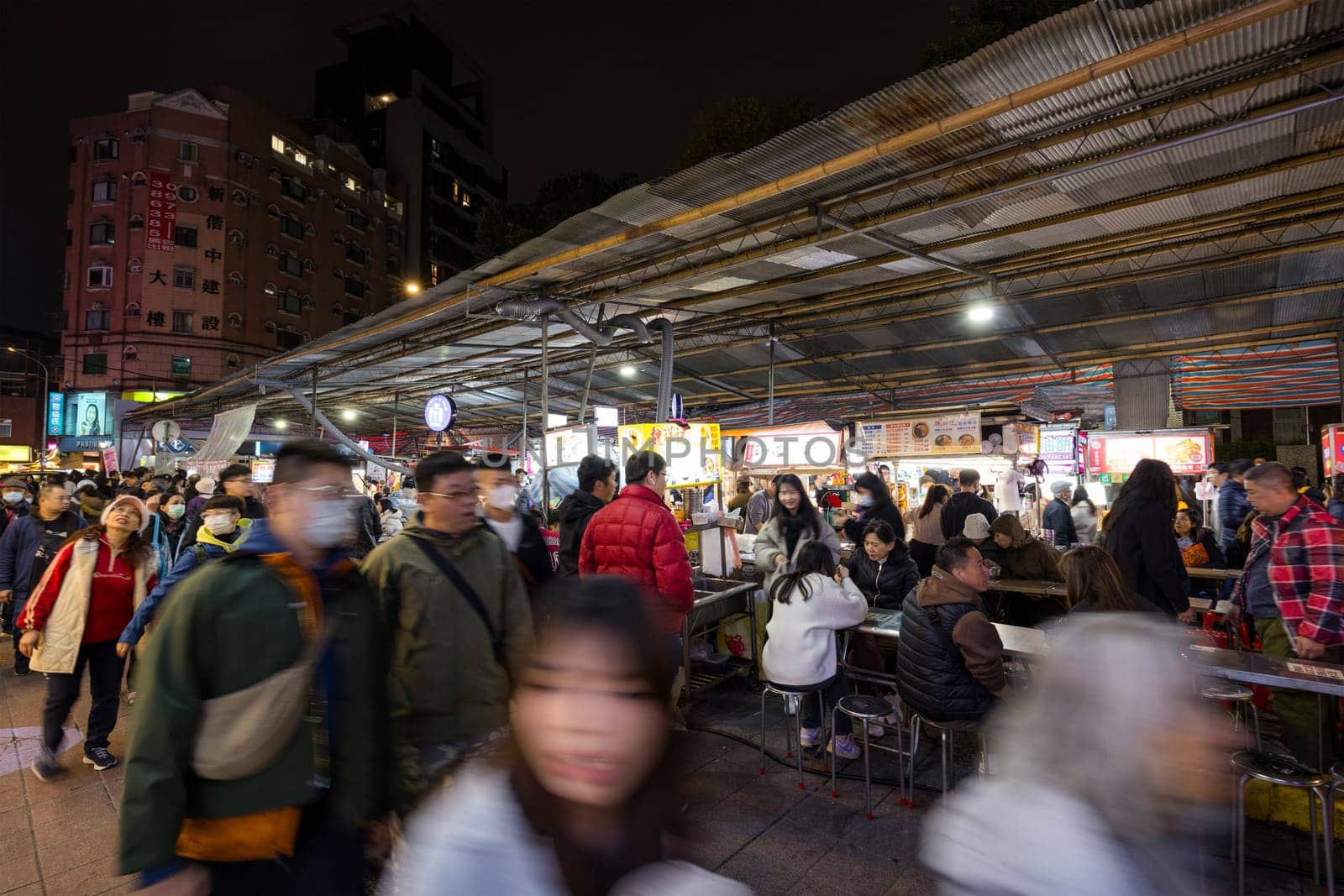 Taipei, Taiwan 26 January 2024: Ningxia street market in Taipei city at night