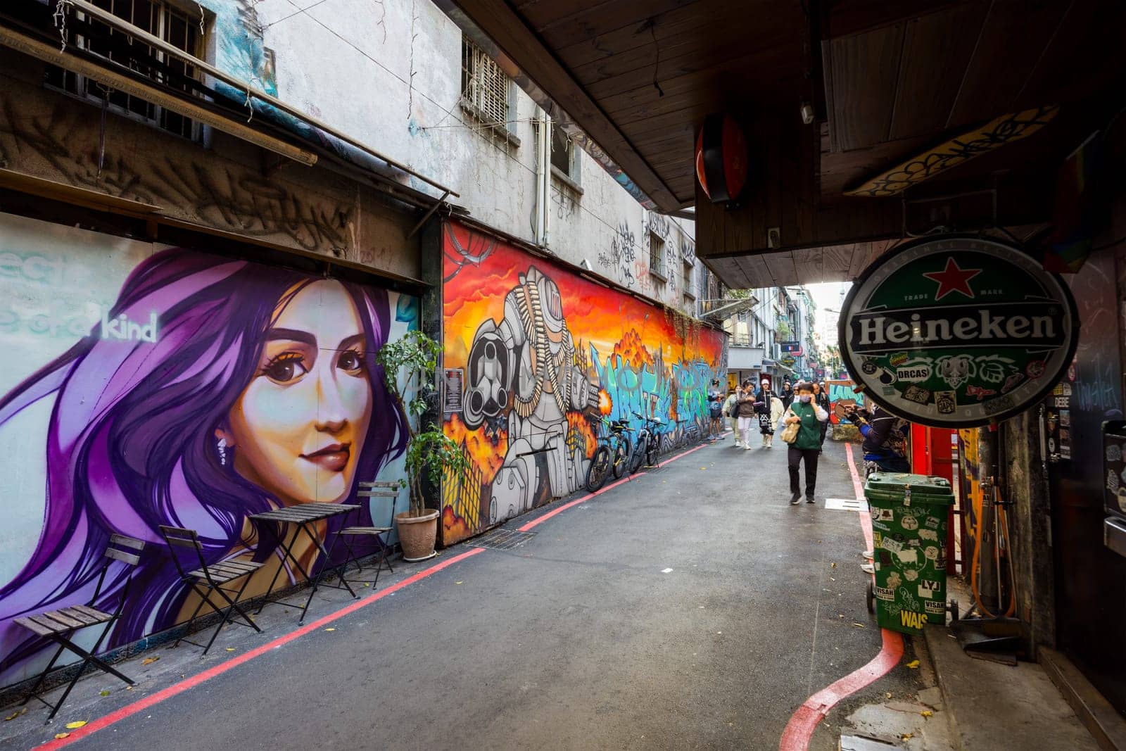 Taipei, Taiwan 02 January 2023: Street art Graffiti in Taipei city at Ximen district
