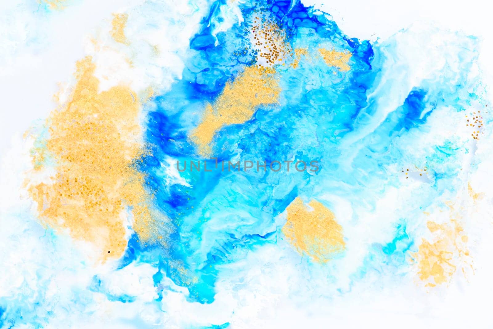 Nature luxury marble background texture. Abstract color trendy wall art. Interior design elegant natural turquoise blue surface decor. Gold and aquamarine liquid oil paint wave.