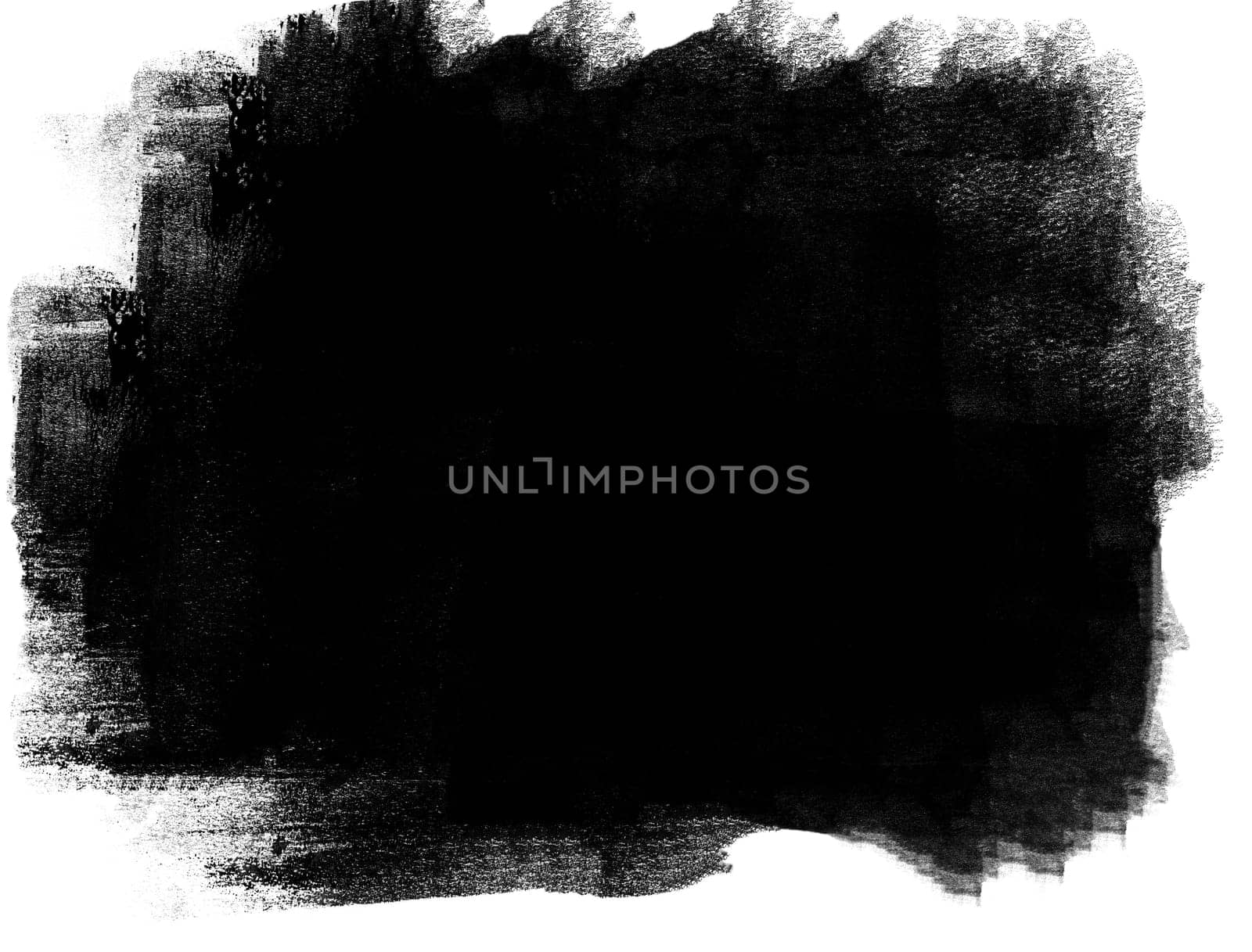 A grunge-style black spot with uneven edges on a white background