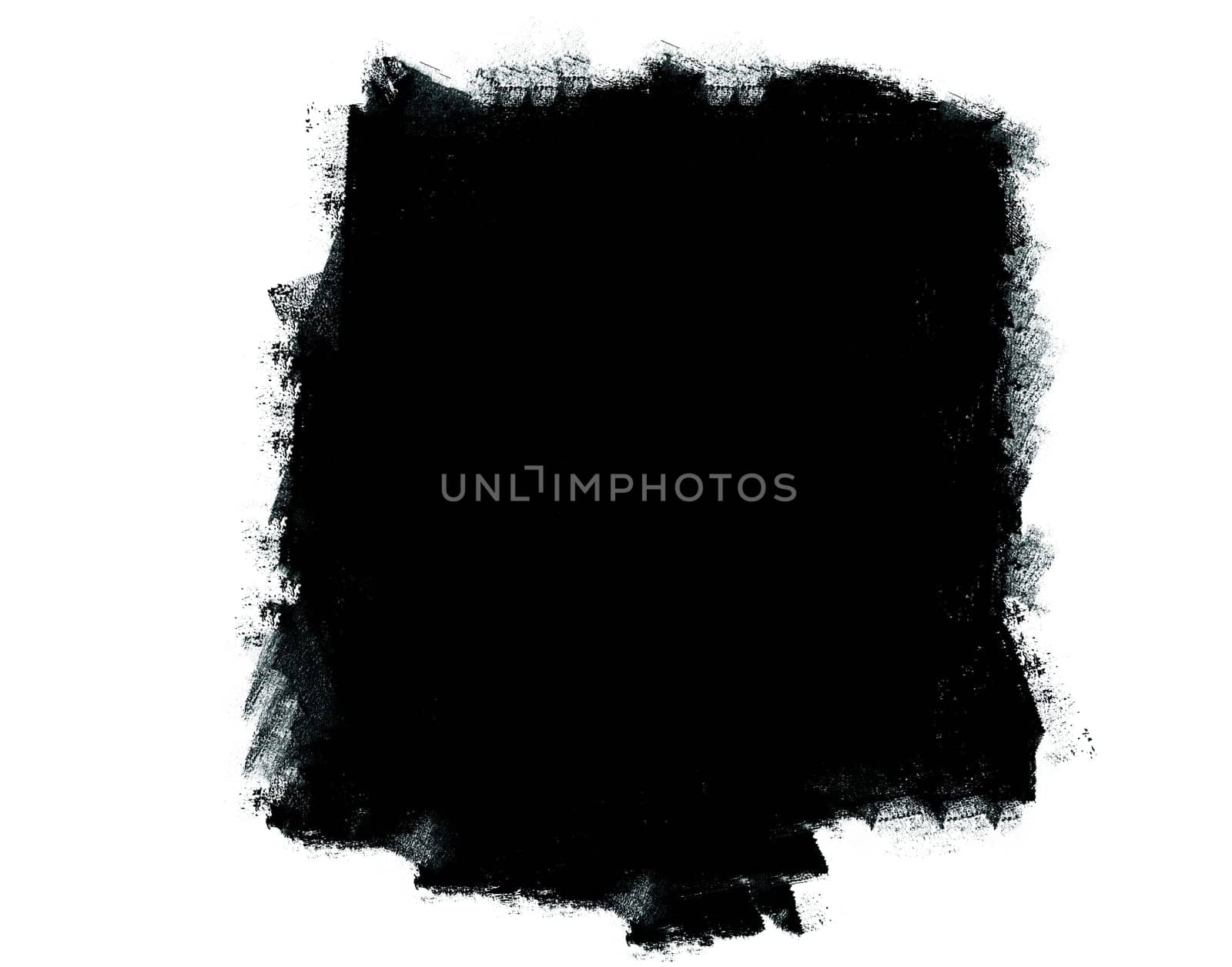 A large black grunge-style spot with uneven edges on a white background