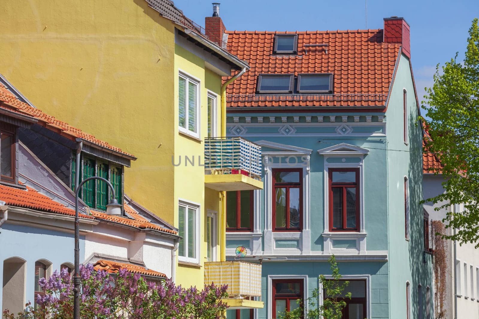 Old, colorful residential buildings in spring, Bremen, Germany