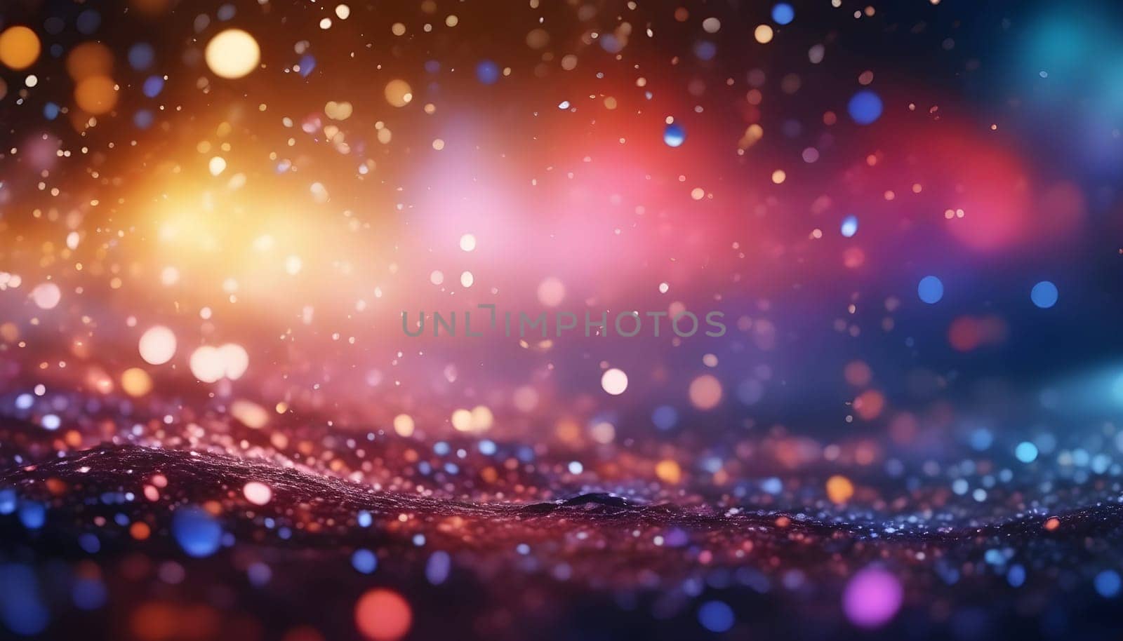 AI generated glitter vintage lights background.In gold, blue and black color. de-focused