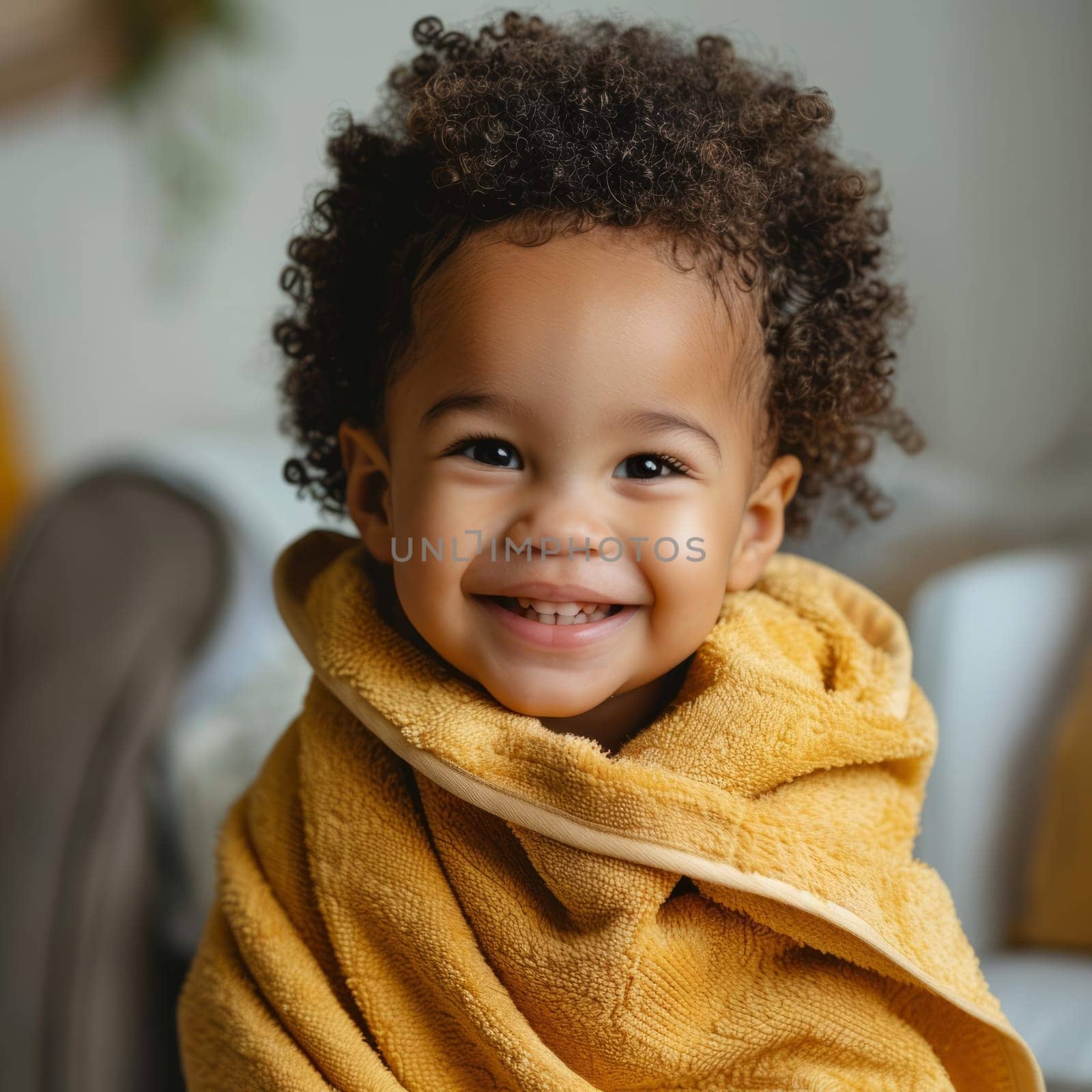 A child wrapped in a yellow towel after bath, showcasing the comfort and warmth