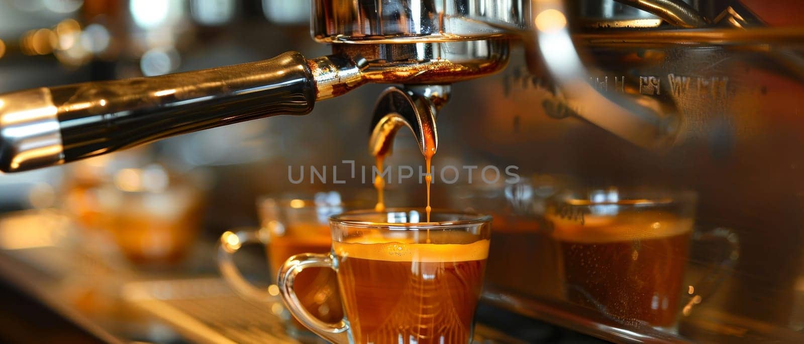 Close-up of dark roast coffee being poured from a stainless steel carafe into a clear glass mug. The coffee streams into the mug creating a small amount of crema on the surface