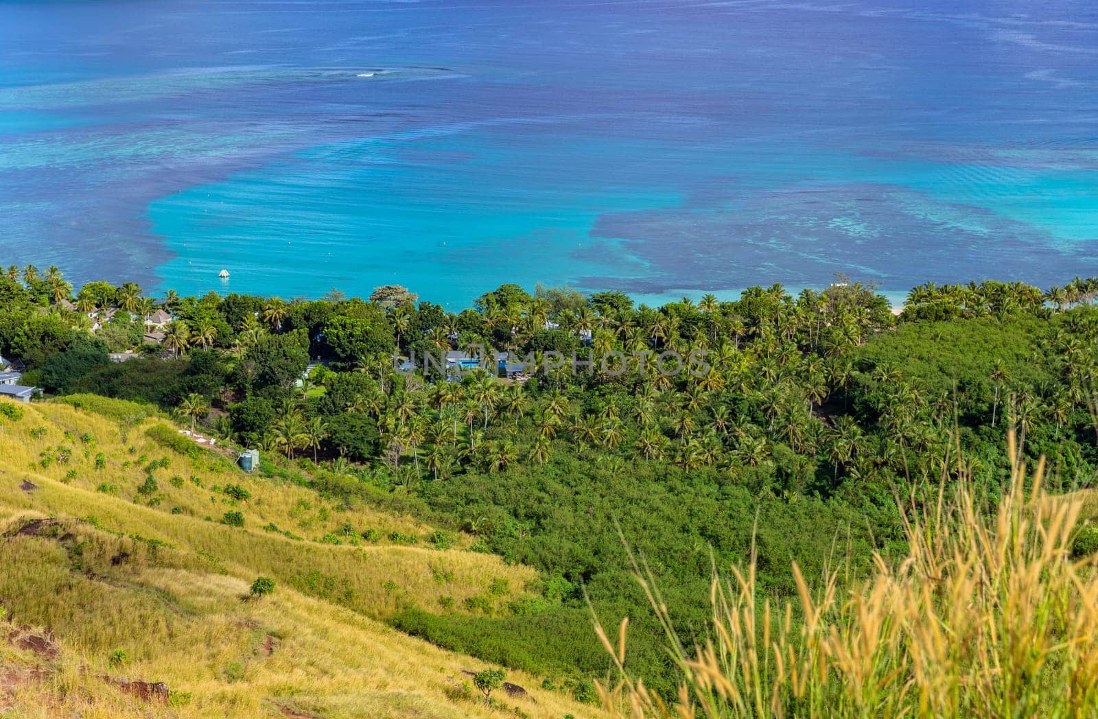 Top view of Nacula island, Yasawa island group, Fiji, South Pacific islands
