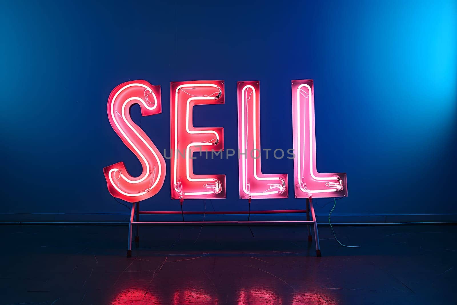 Neon inscription word sell. Neural network generated image. Not based on any actual scene or pattern.