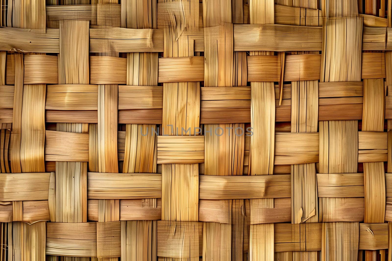 Flat full-frame seamless texture of wicker bamboo wall. Neural network generated image. Not based on any actual scene or pattern.