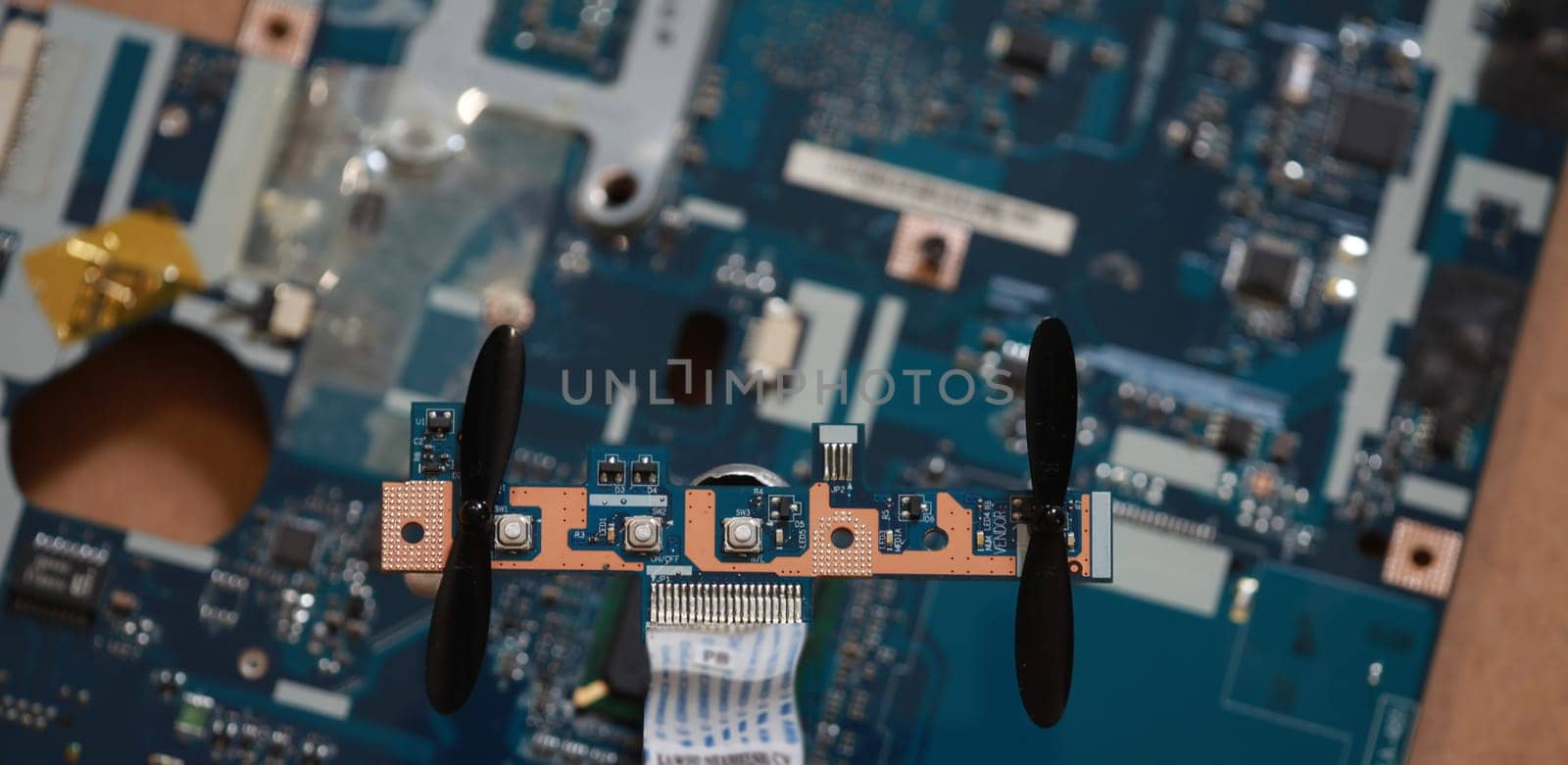 drone with two propellers on a computer board