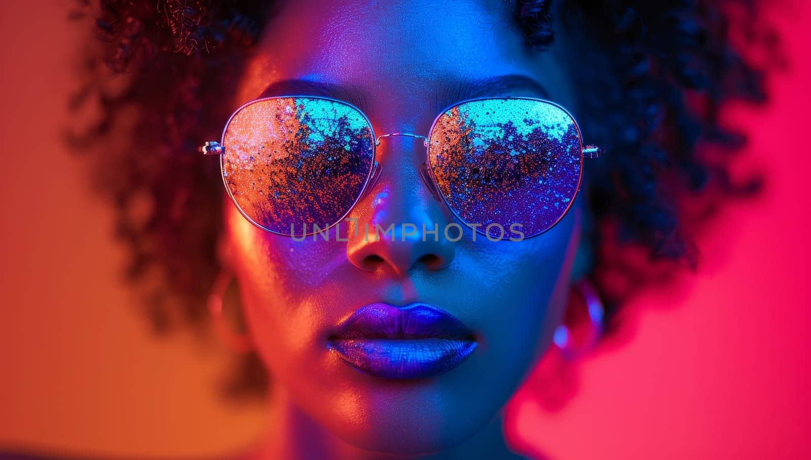 Beautiful african american woman with afro hairstyle and sunglasses