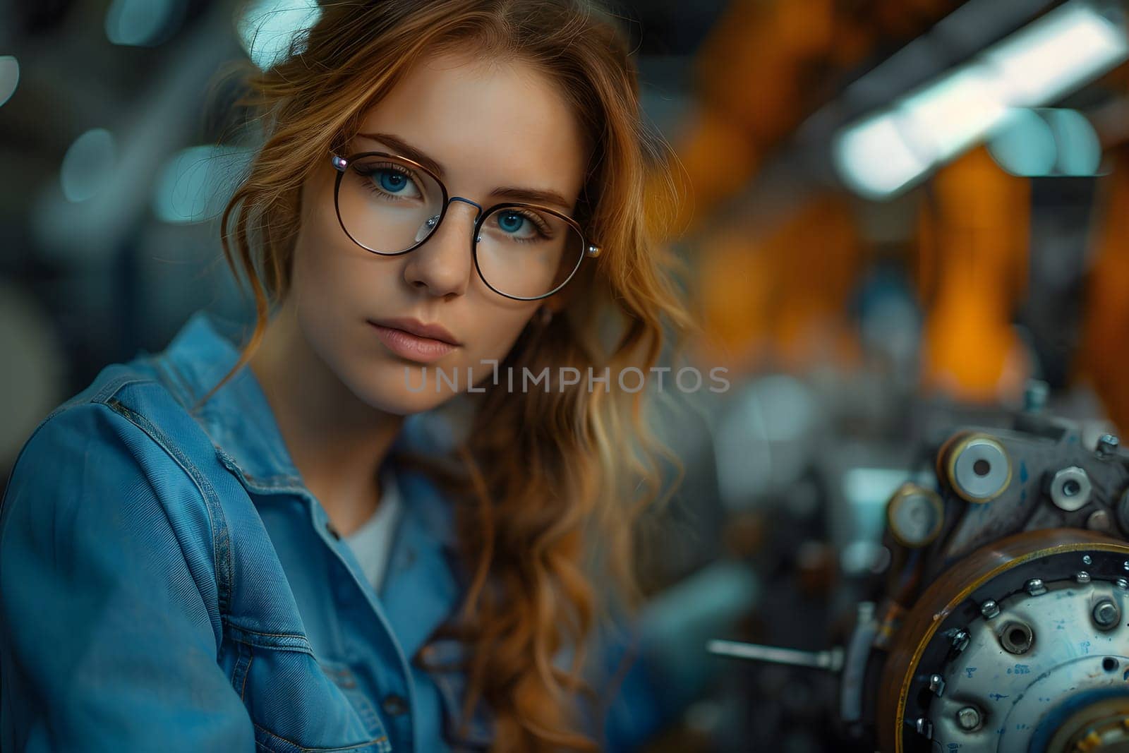 Illustration of a young woman wearing a uniform and safety glasses. Working with machines can use to make campaign posters protect safety, background presenting about the equality of women's rights.