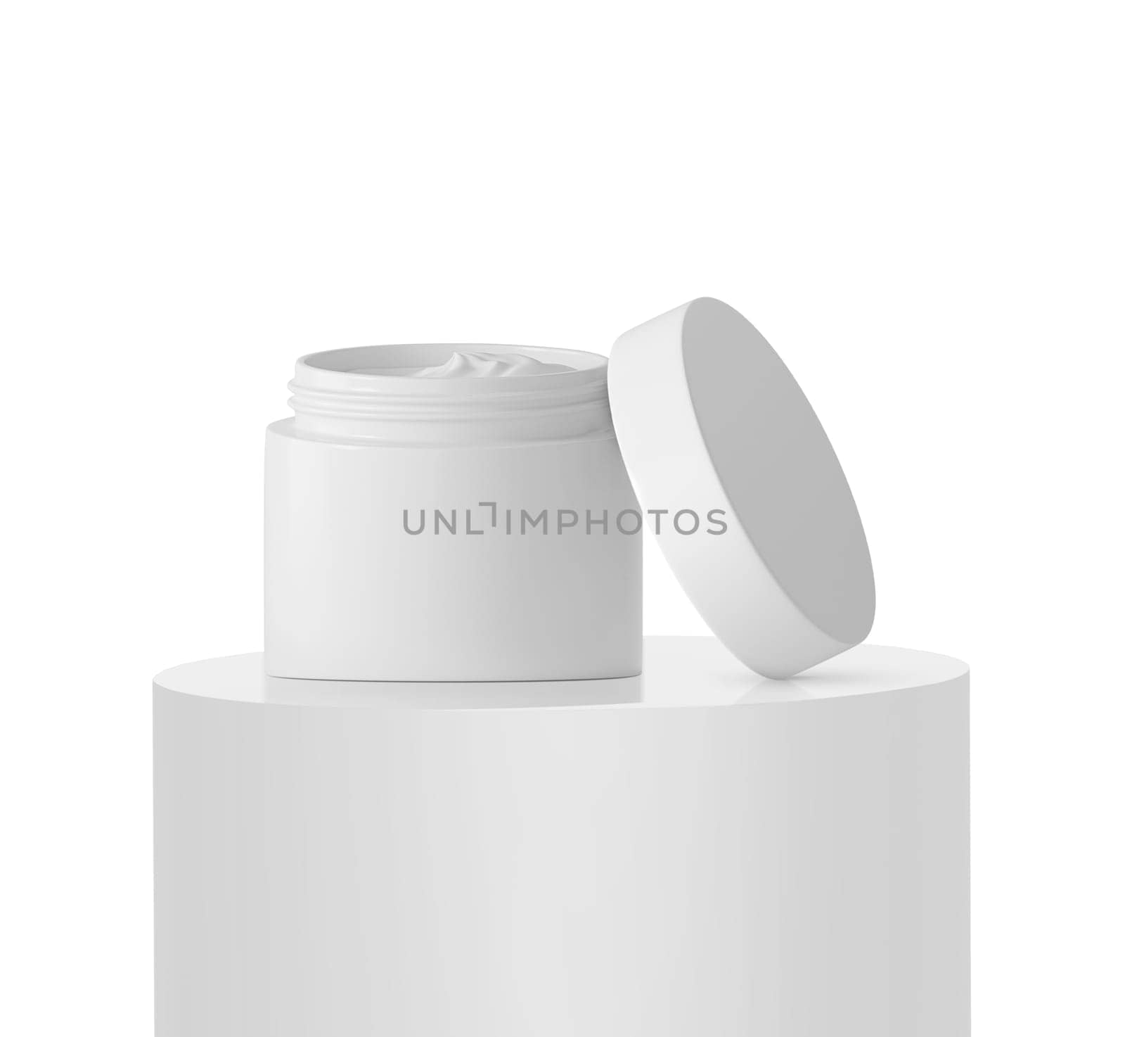 Ad skin care product on Podium white round rod