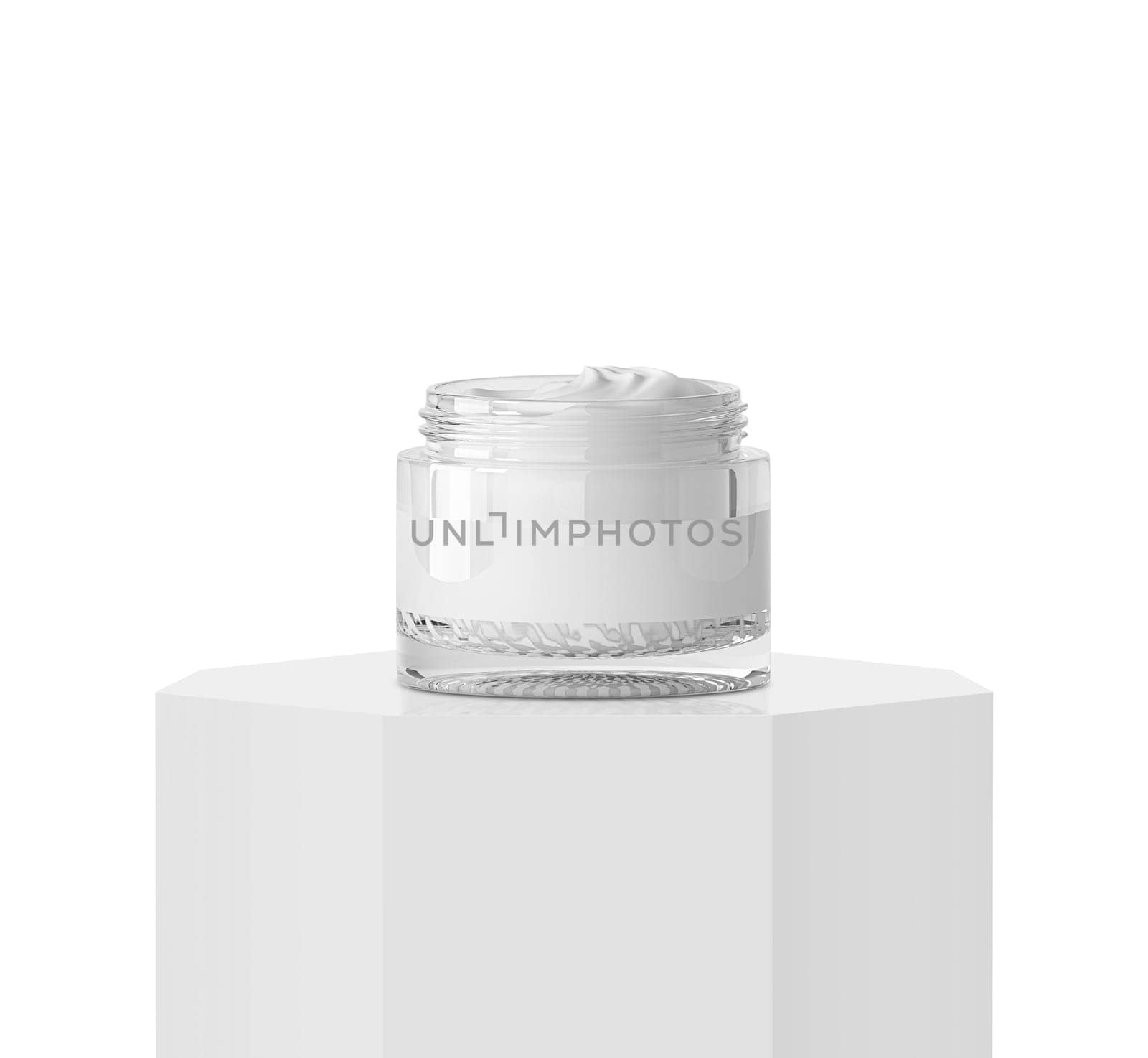 Ad skin care product on Podium octagonal pedestal