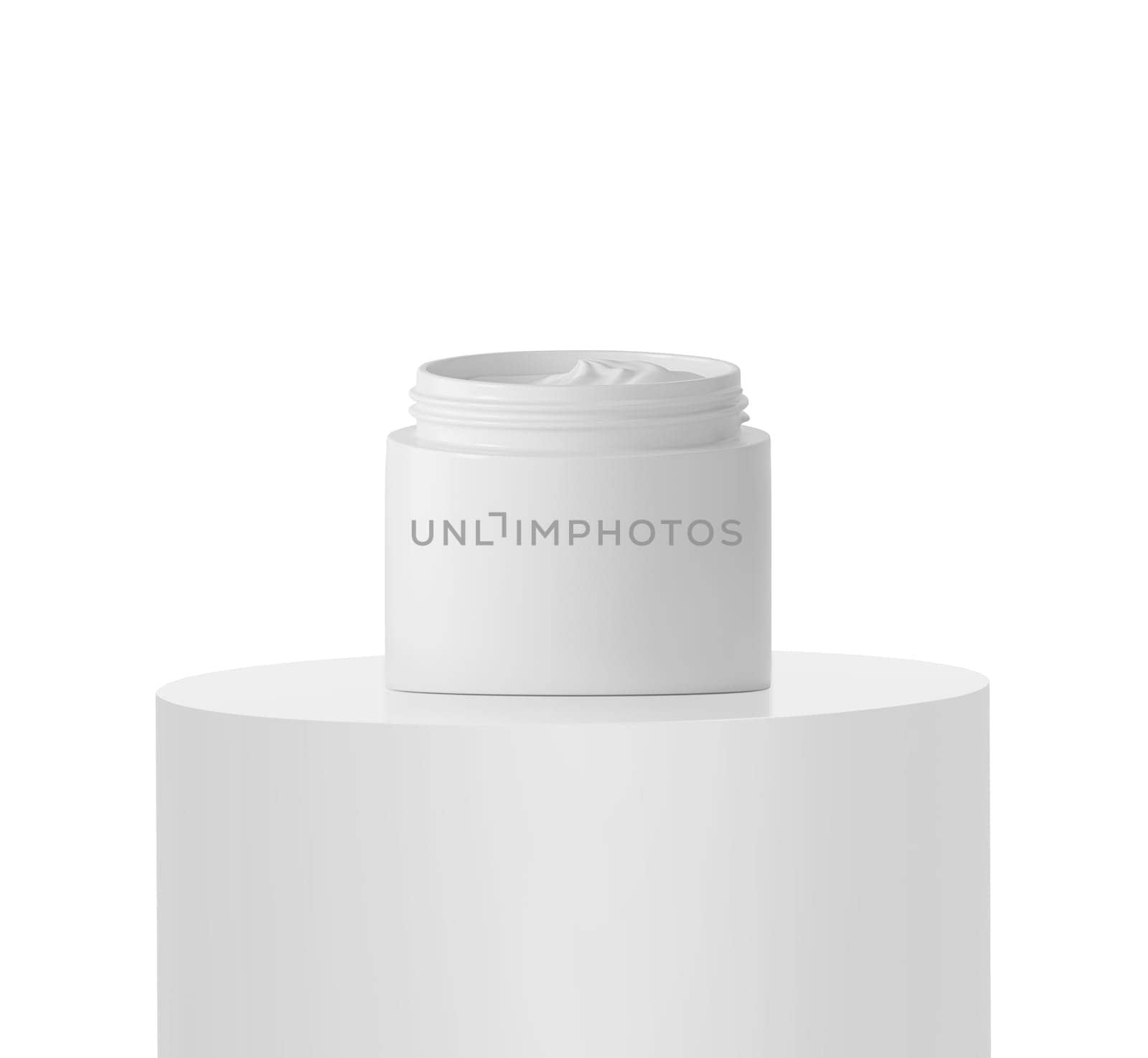 Ad skin care product on Podium white round rod