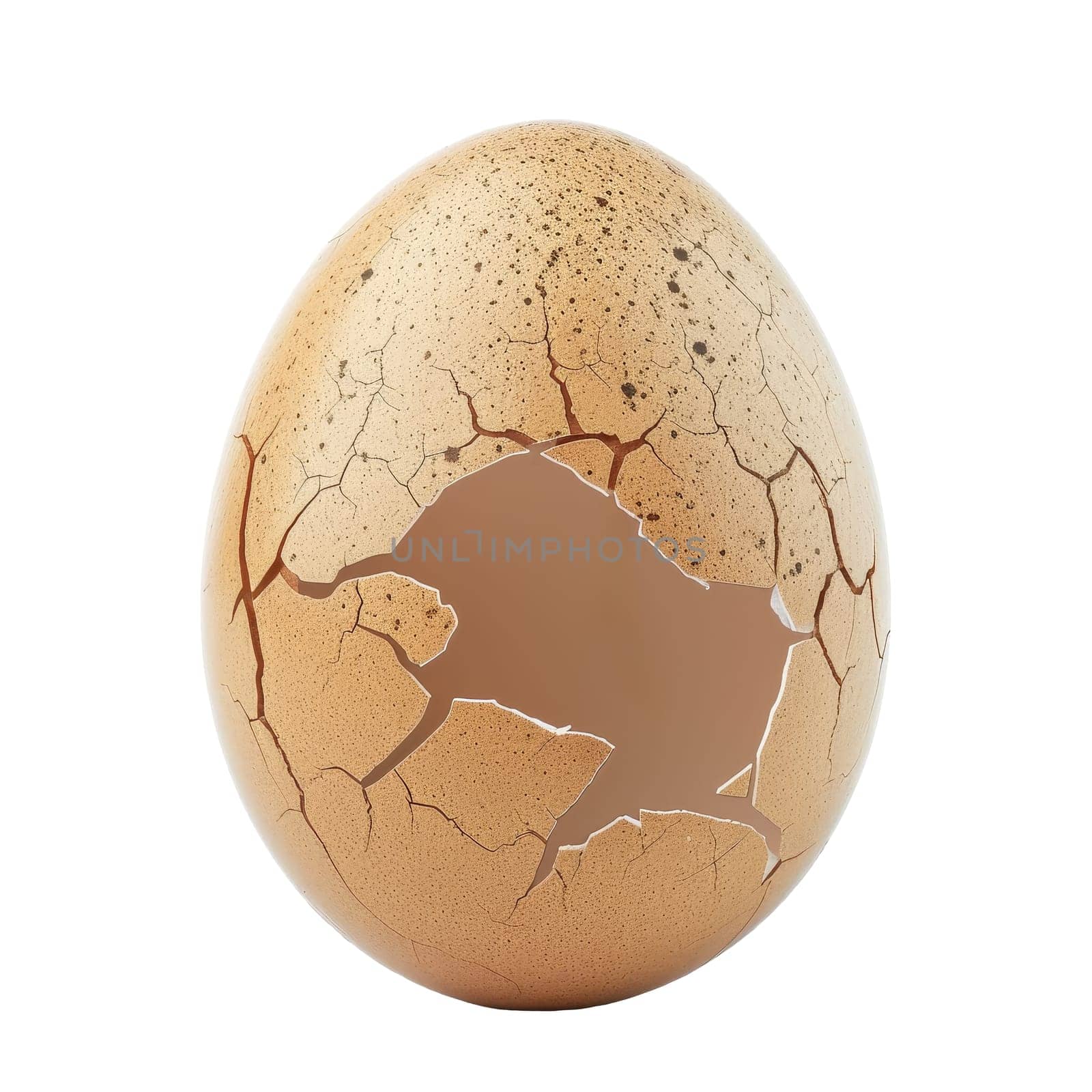 Close-up of a cracked eggshell, highlighting the texture and intricate pattern of the cracks isolated on a transparent white background
