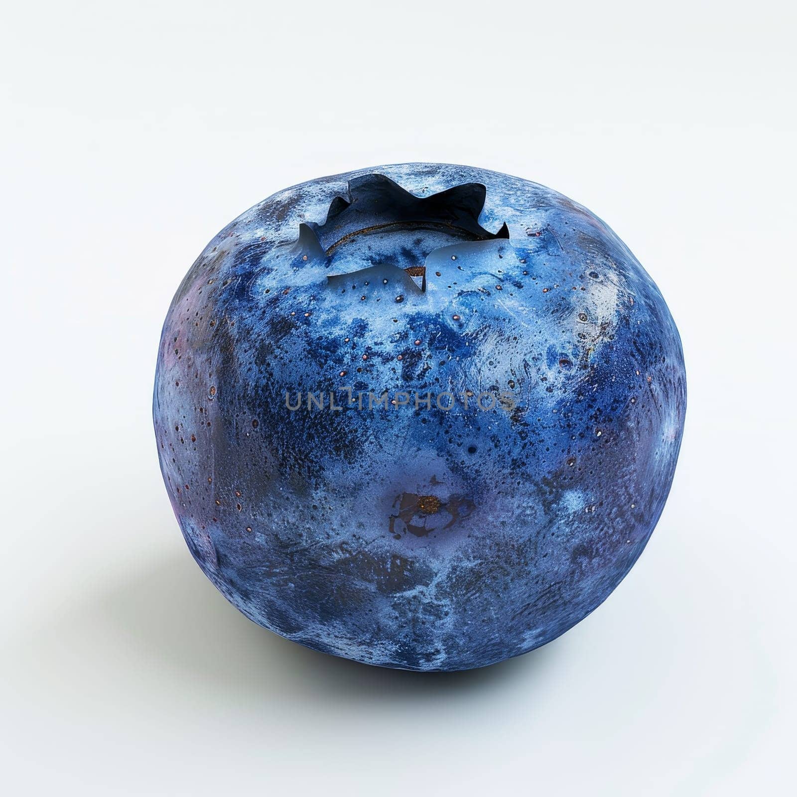 Close-up of a ripe, juicy blueberry with detailed texture and color, isolated on a white background