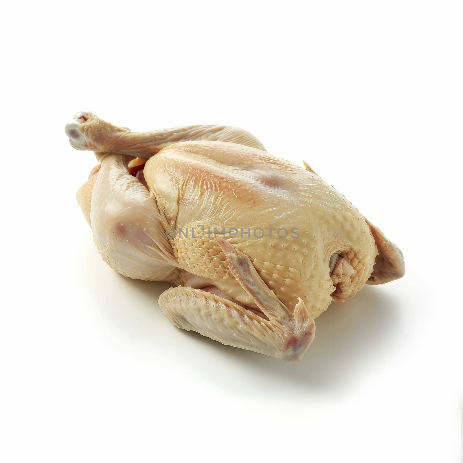 Raw whole chicken isolated on a white background, ready for cooking