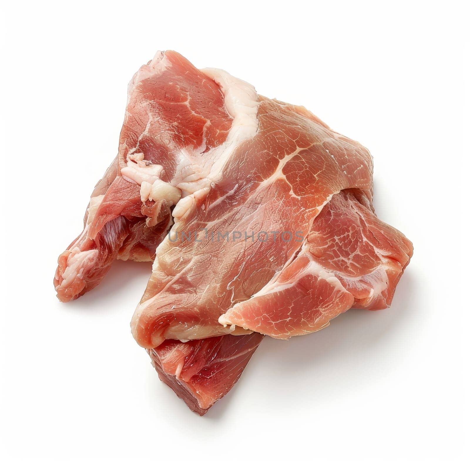Fresh raw meat slices isolated on a white background, perfect for food advertisements or recipes
