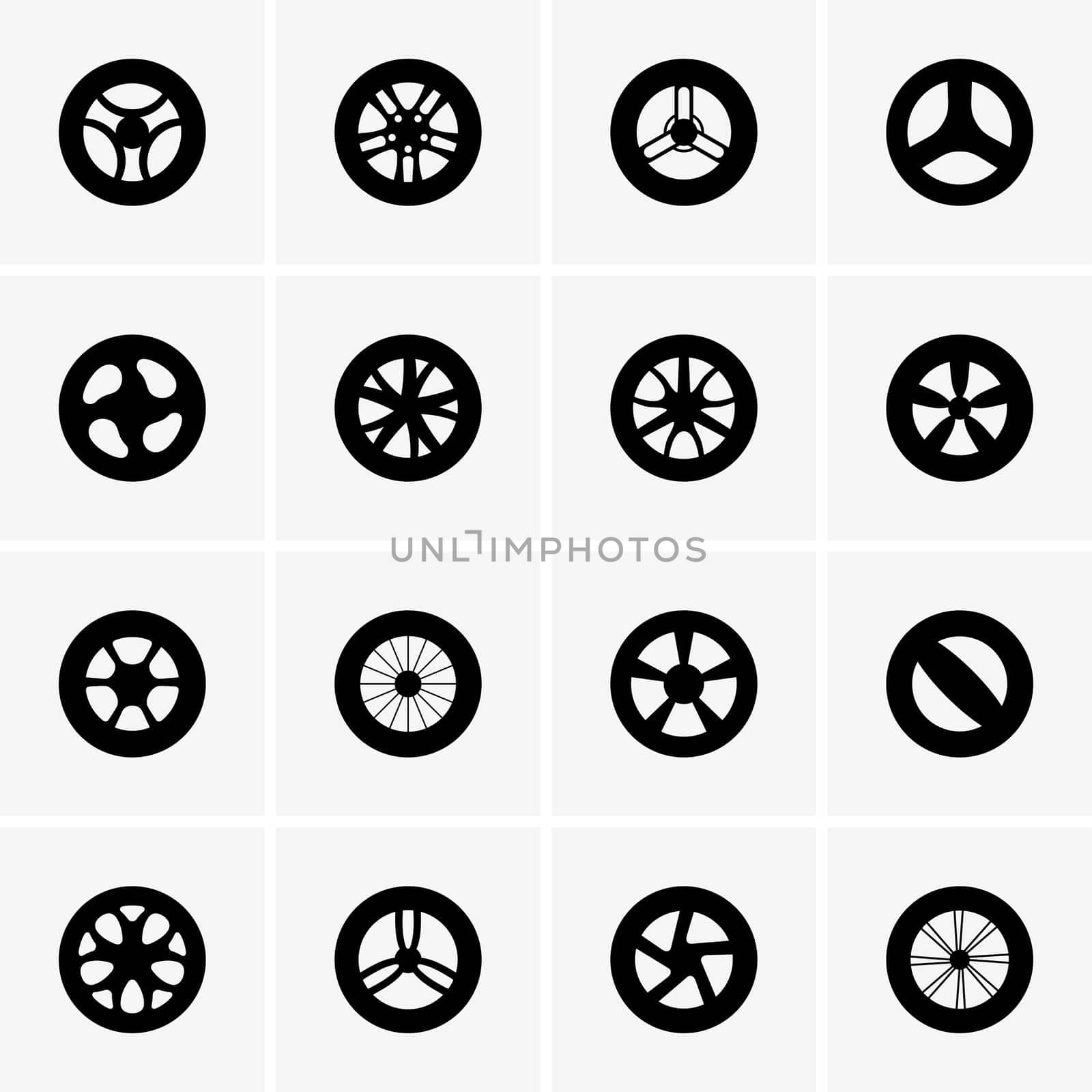 Set of Baby stroller wheel icons